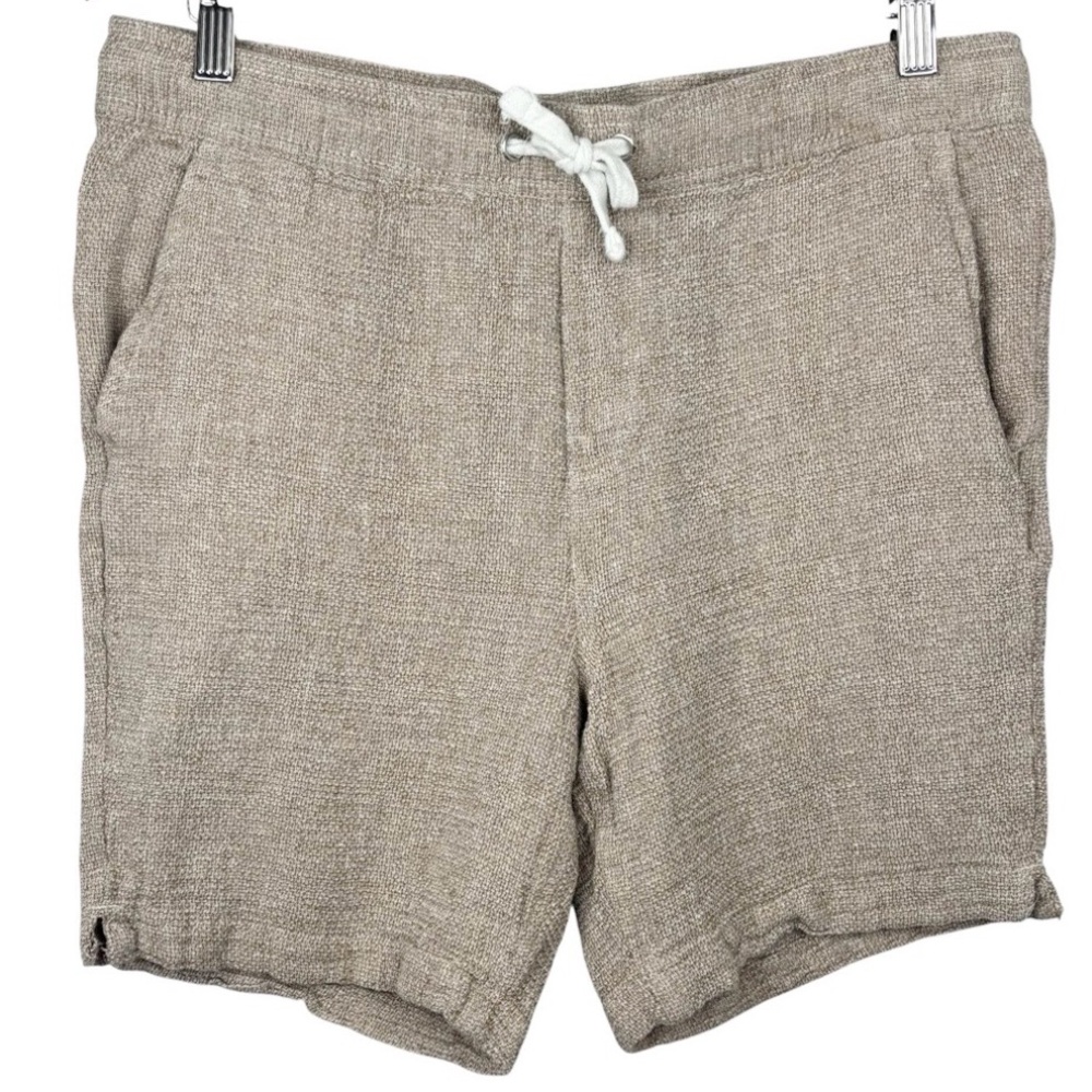 Tenth + Ocean Tan Washable Linen Cotton Blend Drawstring 3 Pocket Shorts M